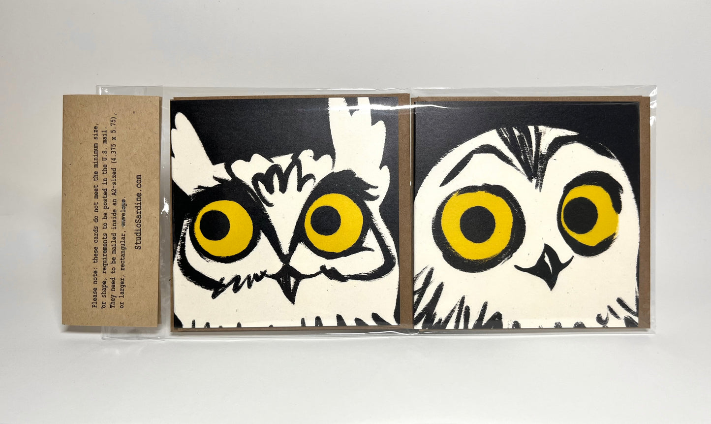 Feathery Friends Emote Notes mini owl notecards 4 pack