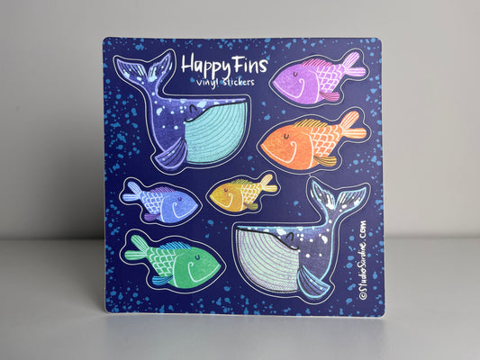 Happy Fins whales and fishes sticker sheet