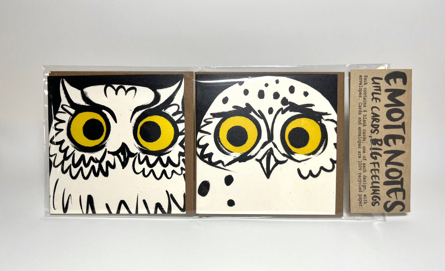Feathery Friends Emote Notes mini owl notecards 4 pack