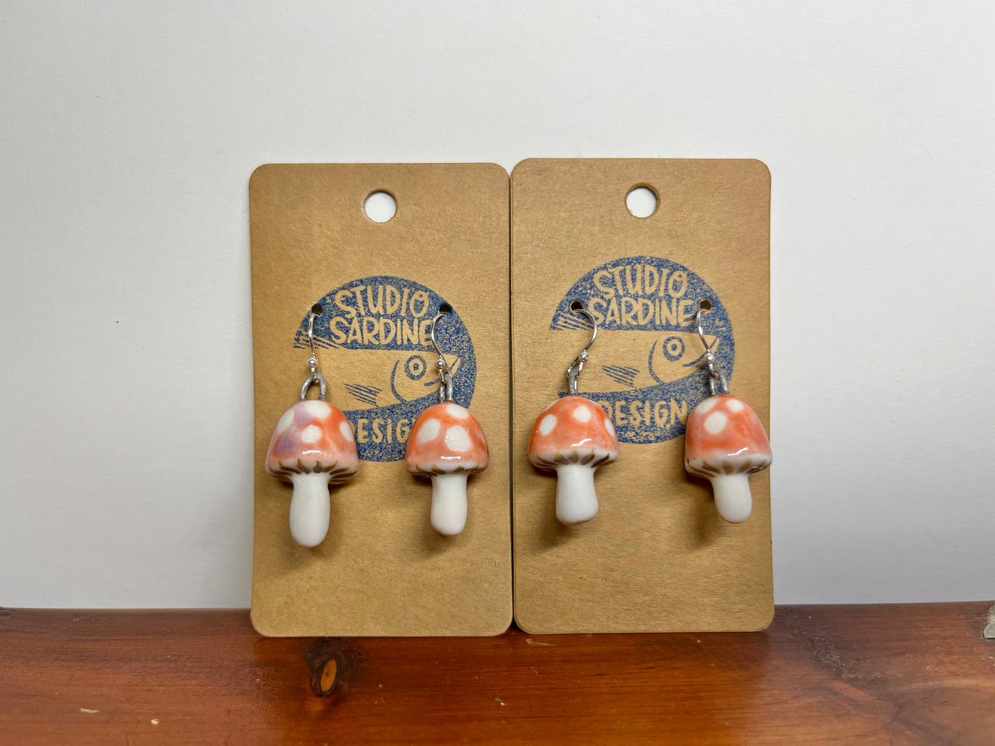 Studio Sardine Tiny porcelain toadstool mushroom earrings pinky purple