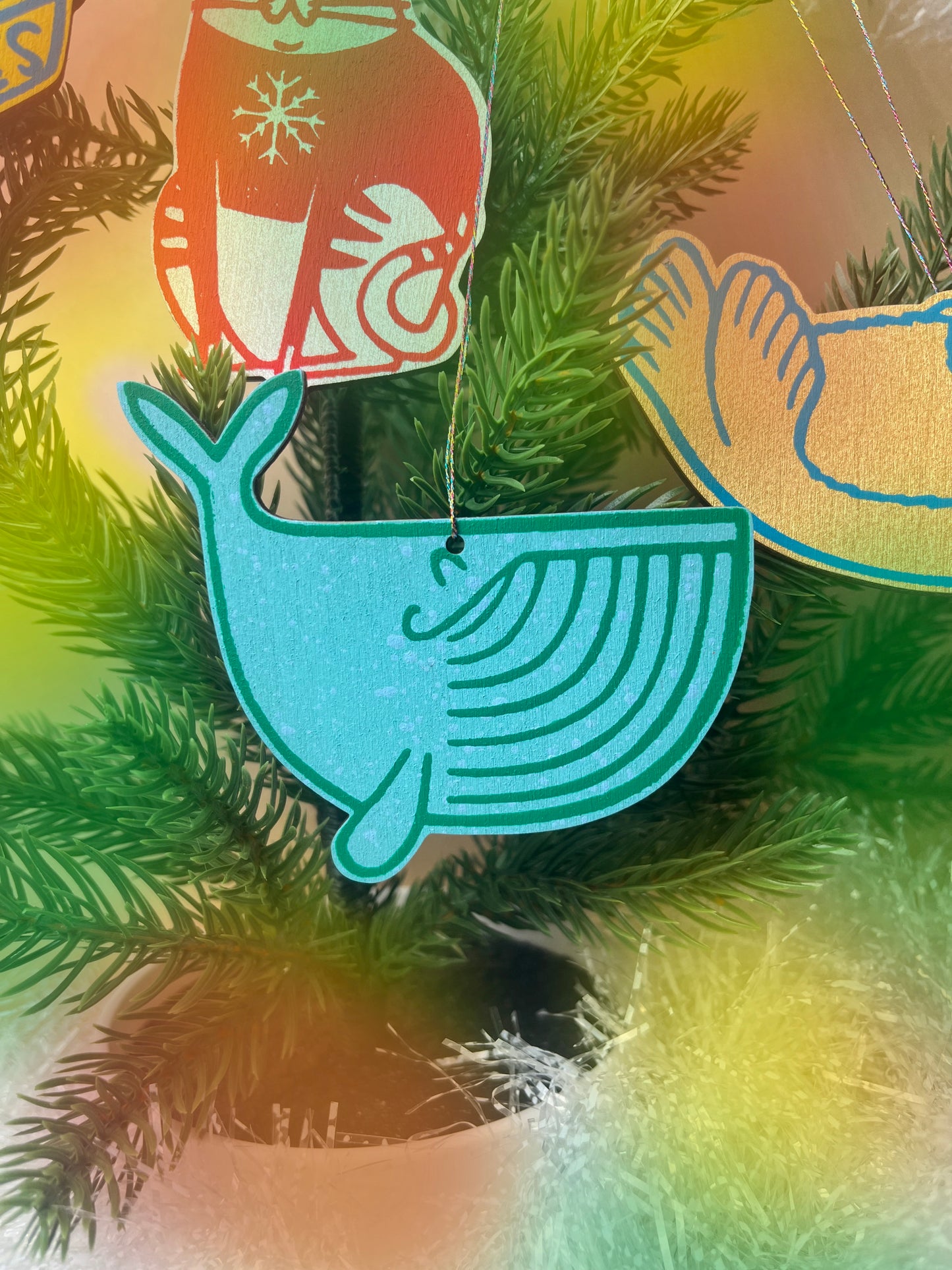 Printed “Joyful Whale” wooden cut-out ornaments