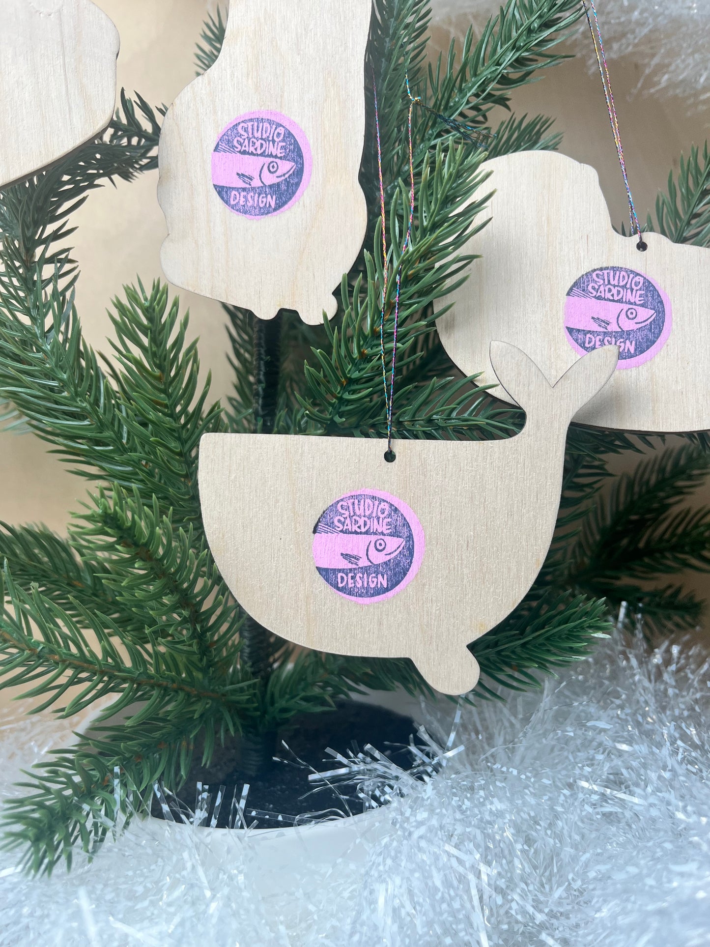 Printed “Joyful Whale” wooden cut-out ornaments