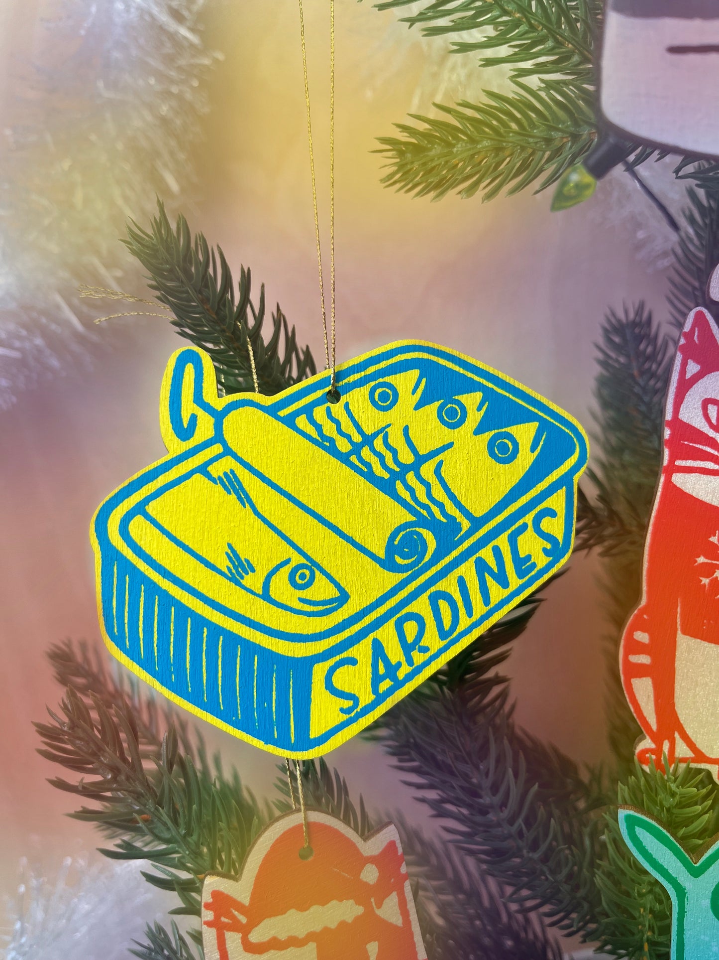 Printed “Sardine Tin” wooden cut-out ornaments