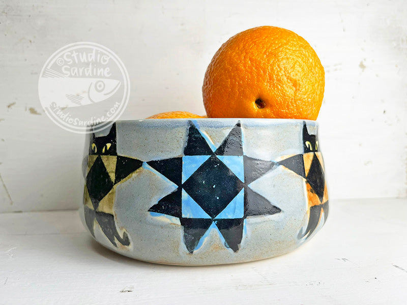 Hand-painted Quilty Cat porcelain bowl for Lily
