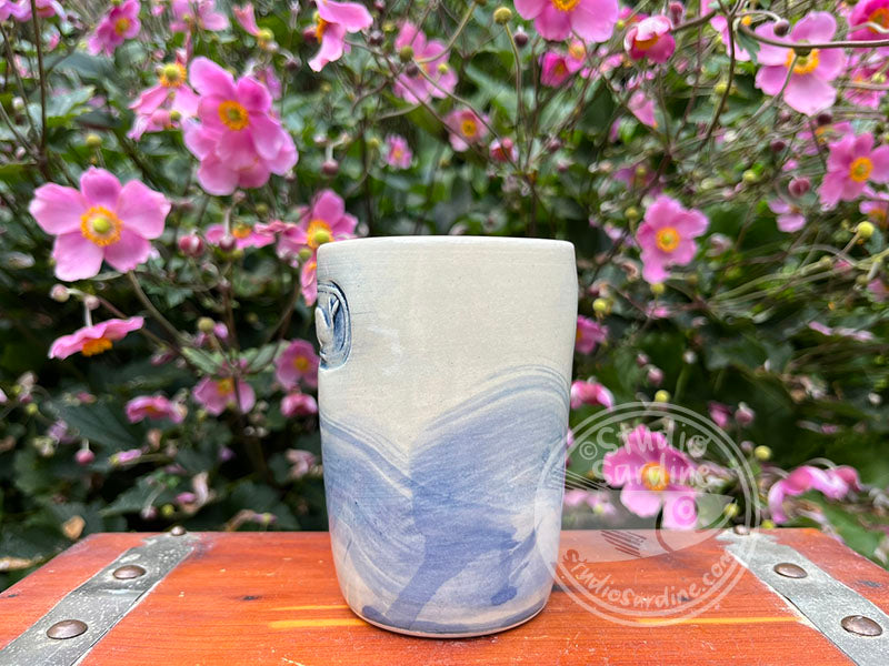 Cobalt Wash Stamped Porcelain Whale Tumbler