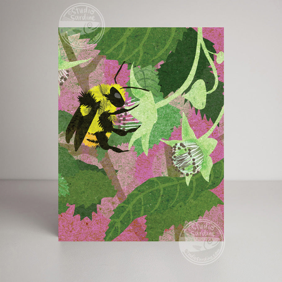 Bumble and Raspberries A2 size (5.5" x 4.25") notecards