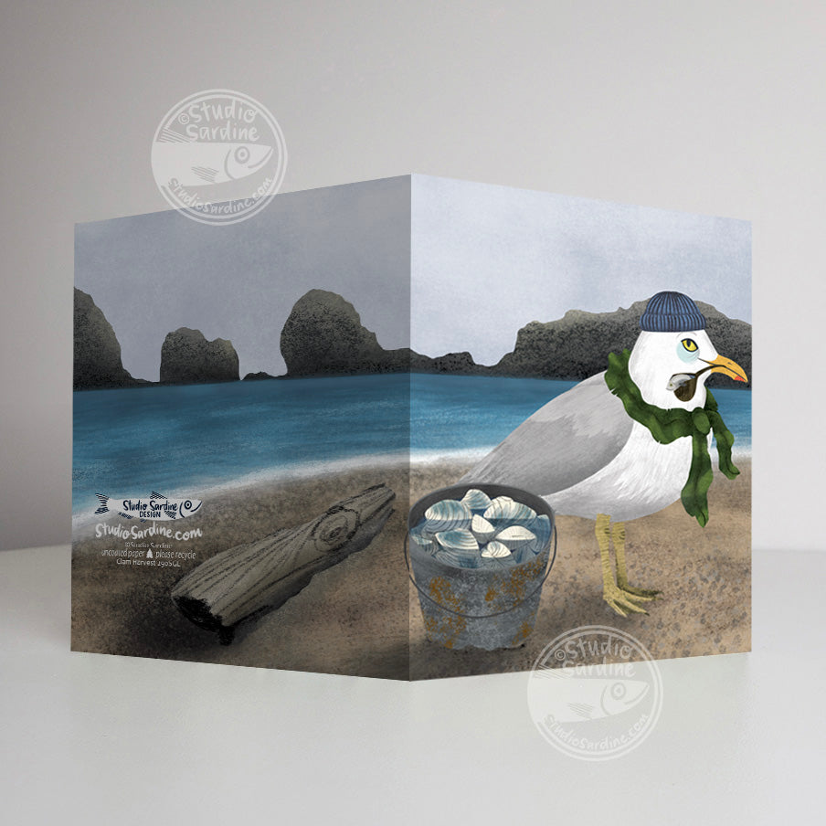 Clam Harvest A2 size (5.5" x 4.25") notecards, seagull sailor