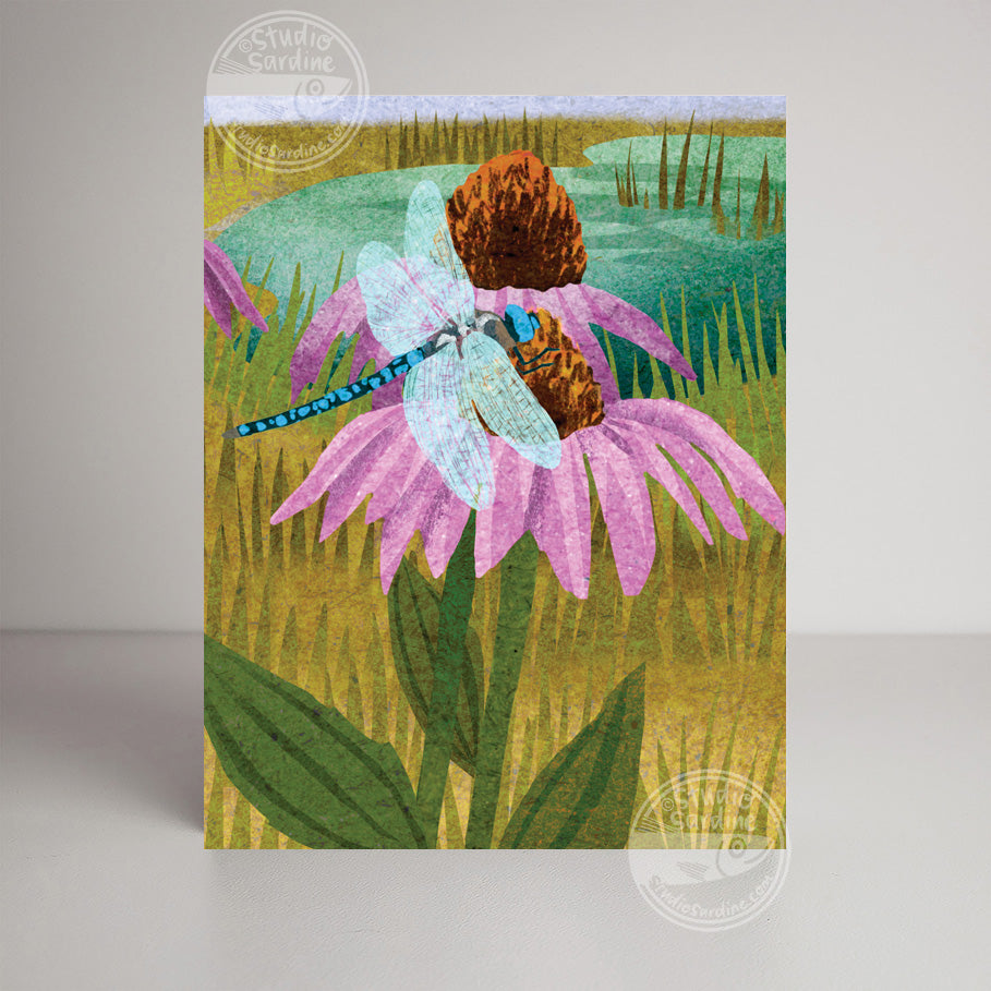Cornflowers and Dragonflies A2 size (5.5" x 4.25") notecards