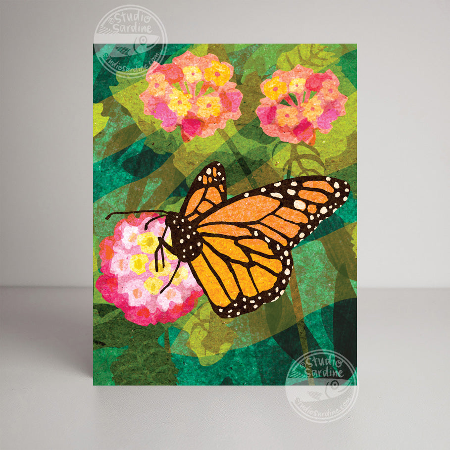 Monarchs Butterflies on Lantana A2 size (5.5" x 4.25") notecards