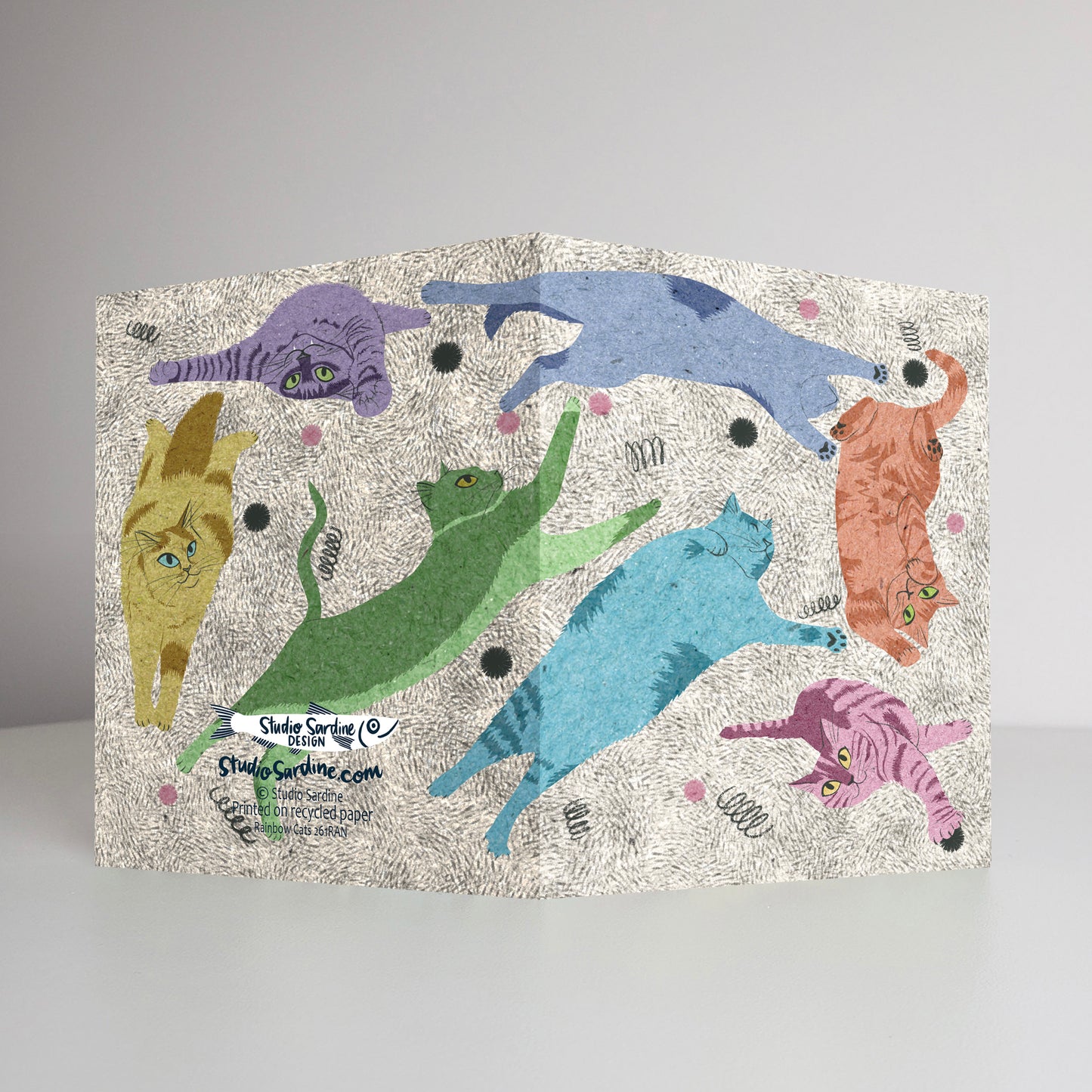 Rainbow Carpet Cats A2 size (5.5" x 4.25") notecards
