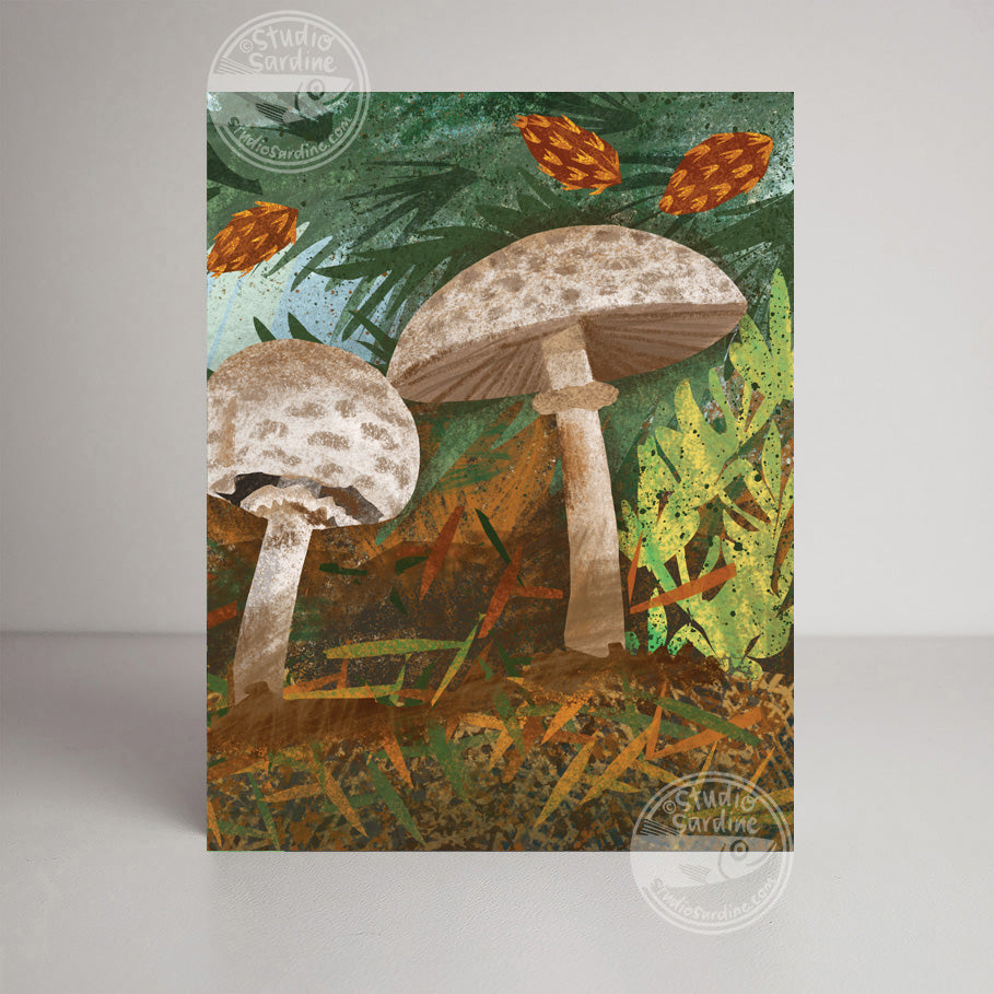 Shaggy Parasol Mushrooms A2 size (5.5" x 4.25") notecards