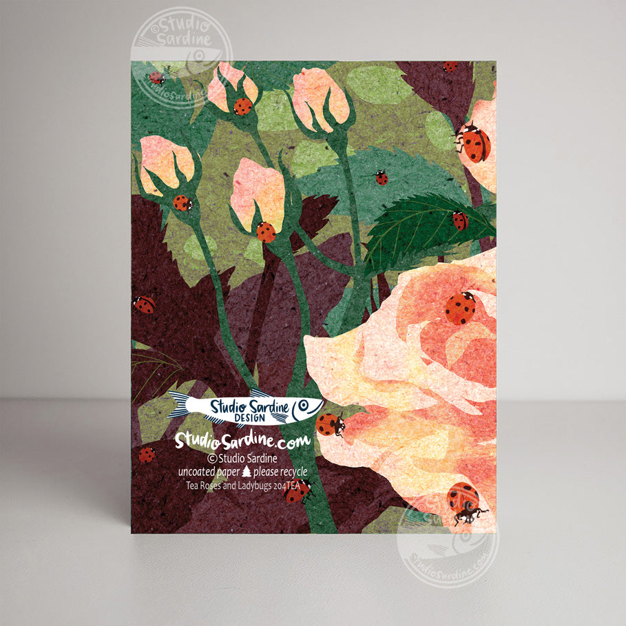 Tea Roses and Ladybugs A2 size (5.5" x 4.25") notecards