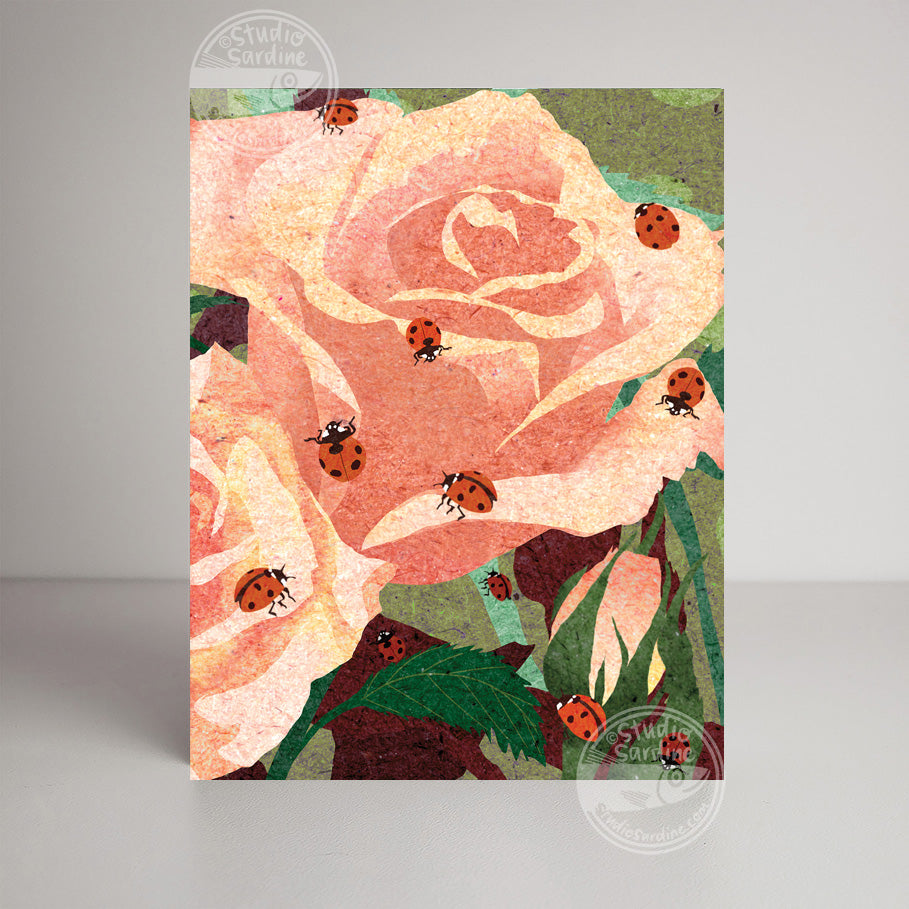 Tea Roses and Ladybugs A2 size (5.5" x 4.25") notecards