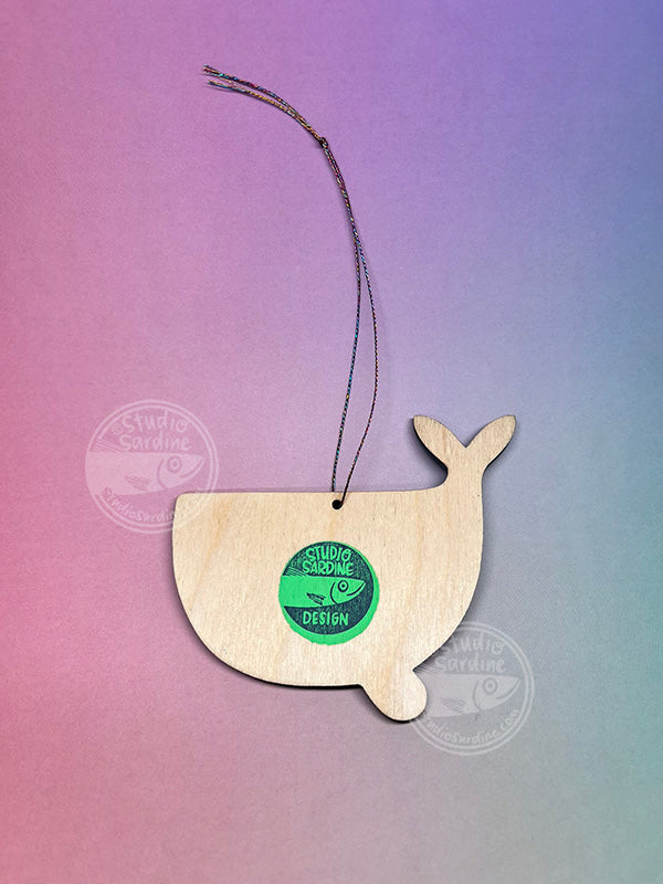 Studio Sardine Printed “Joyful Whale” wooden cut-out ornaments