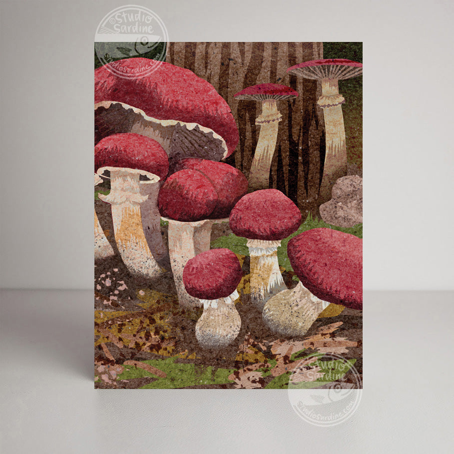 Wine Cap Mushrooms A2 size (5.5" x 4.25") notecards