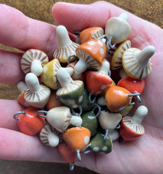 Tiny porcelain mushroom earrings