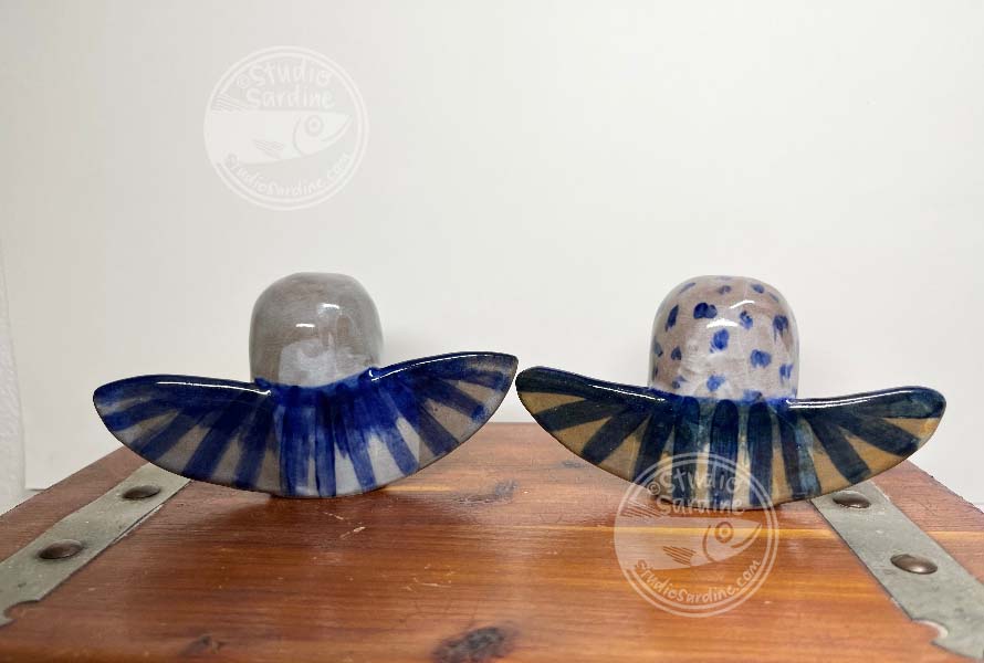 Studio Sardine Open Wing Stoneware Owl Sculptures