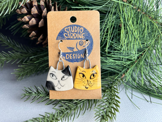 Mischievous cats porcelain earrings