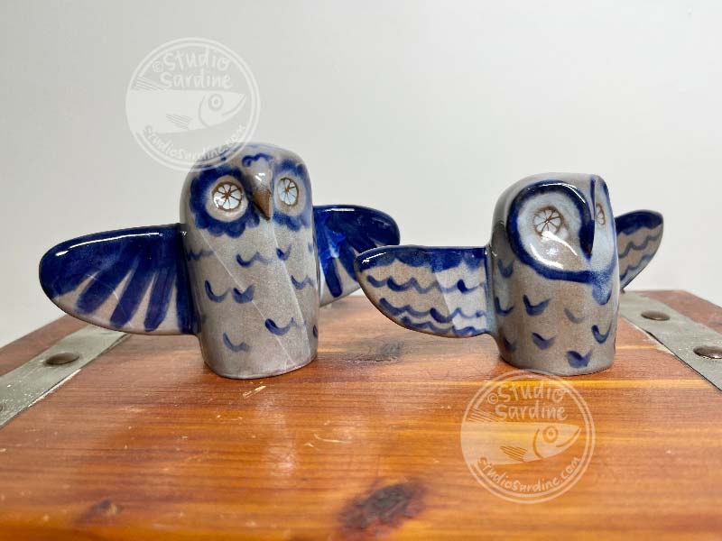 Studio Sardine Open Wing Stoneware Owl Sculptures