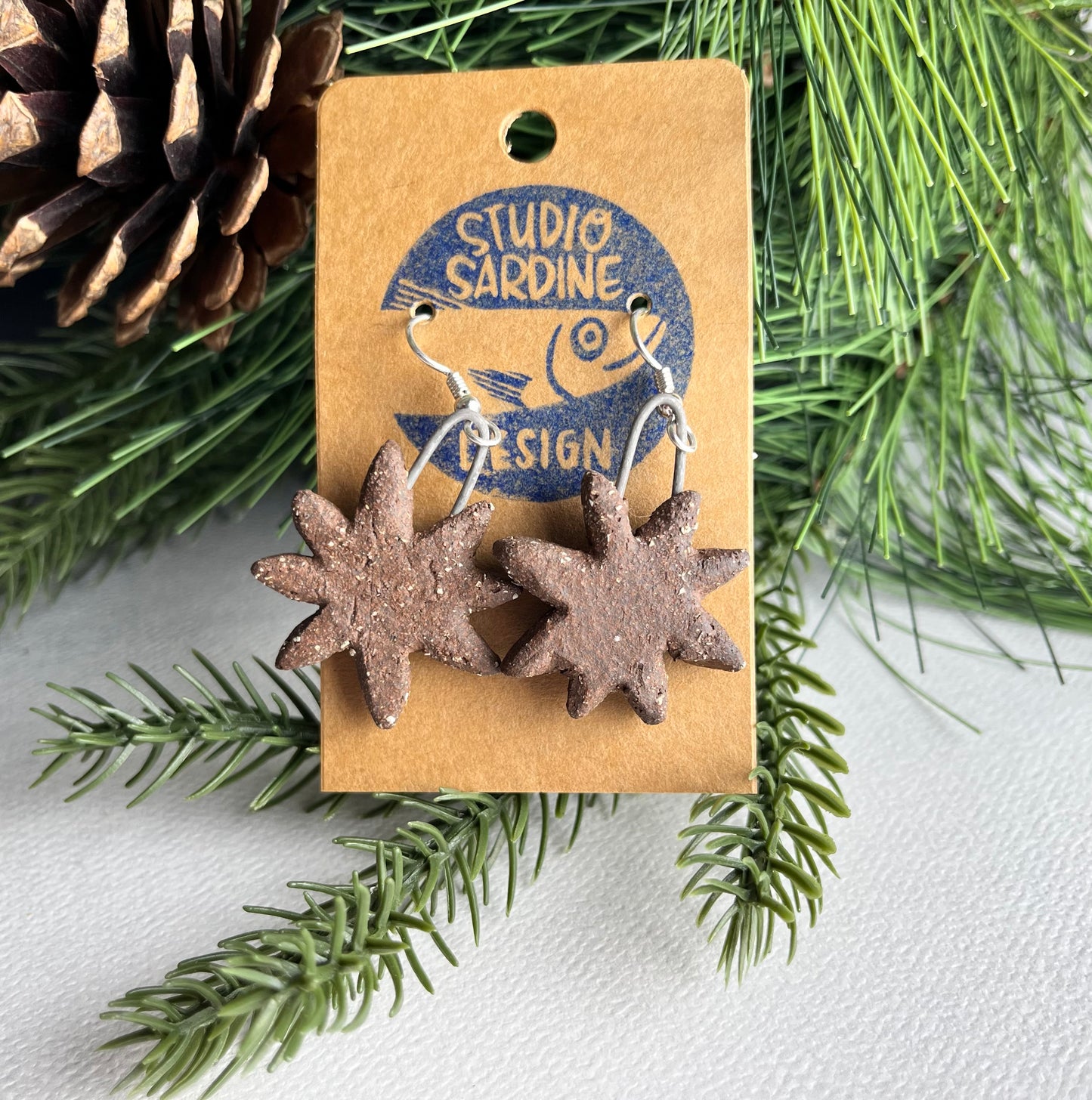 Stoneware star anise earrings