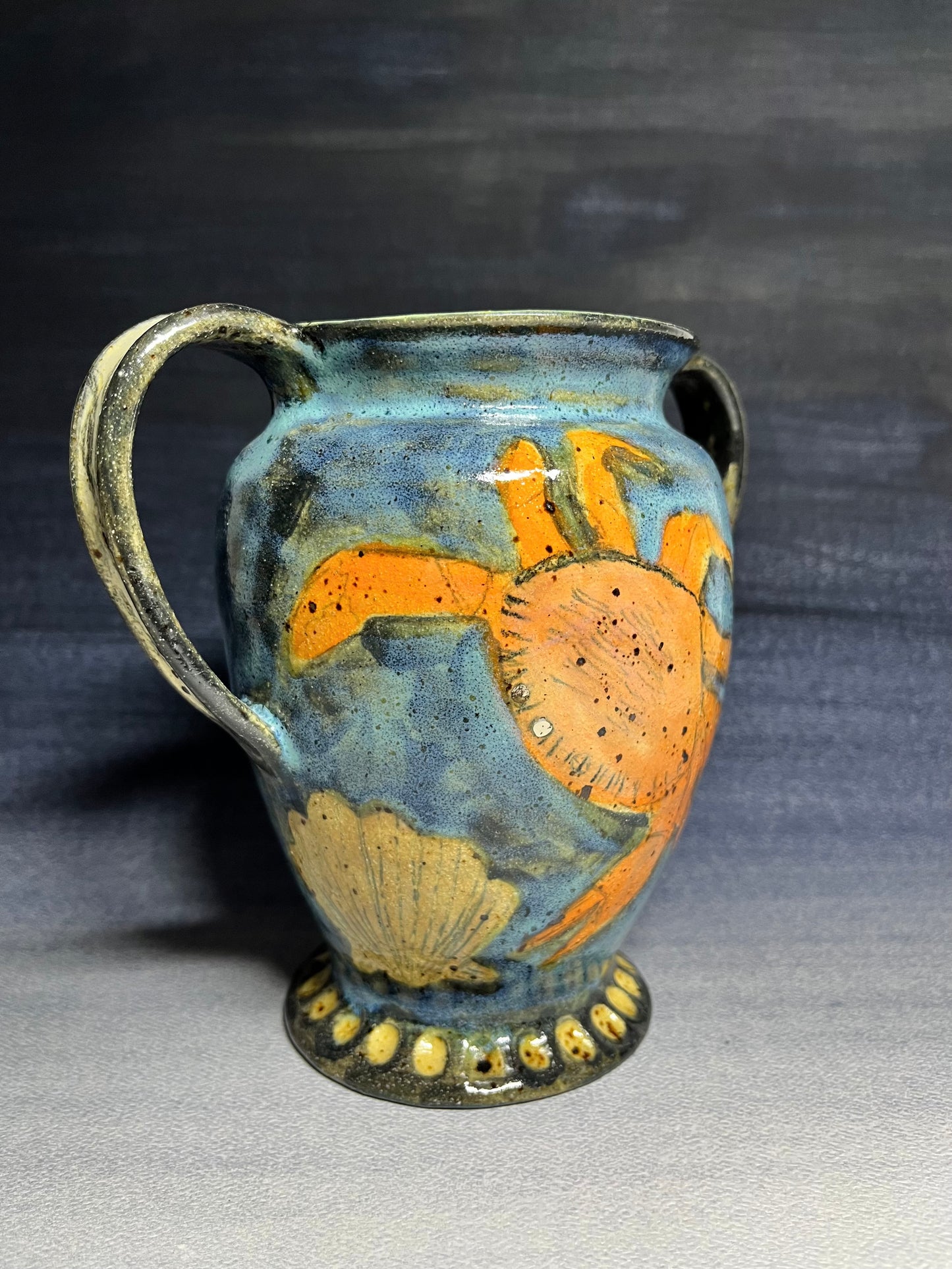 Crab and Seahorse Handled Vase