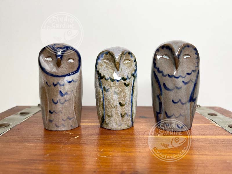 Studio Sardine Closed Wing Stoneware Owl Sculptures