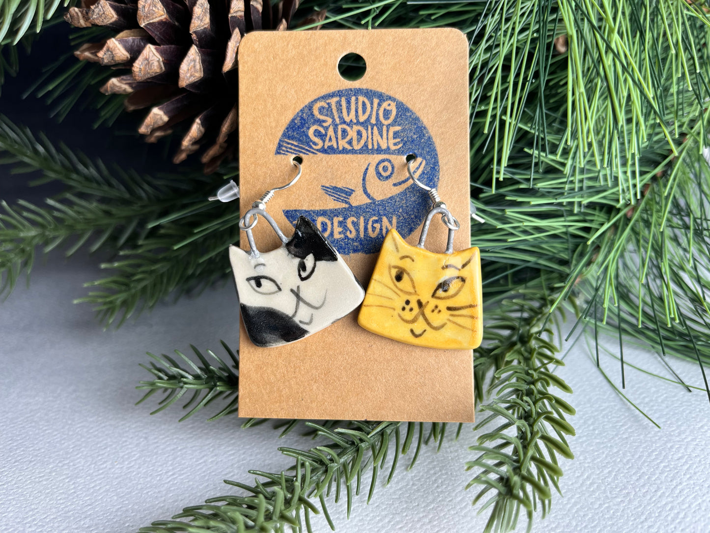 Mischievous cats porcelain earrings