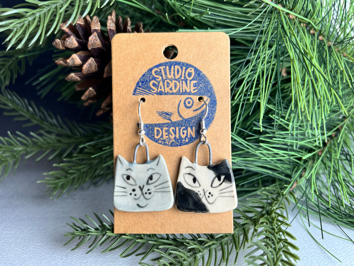 Mischievous cats porcelain earrings