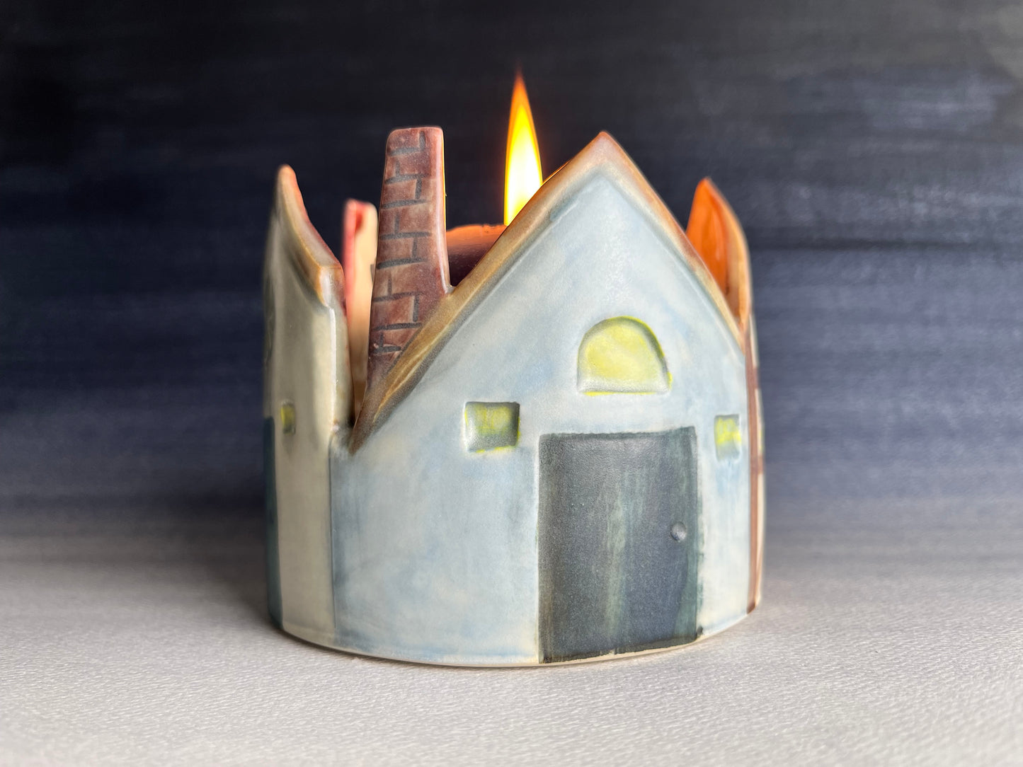 Village stoneware candle holder A