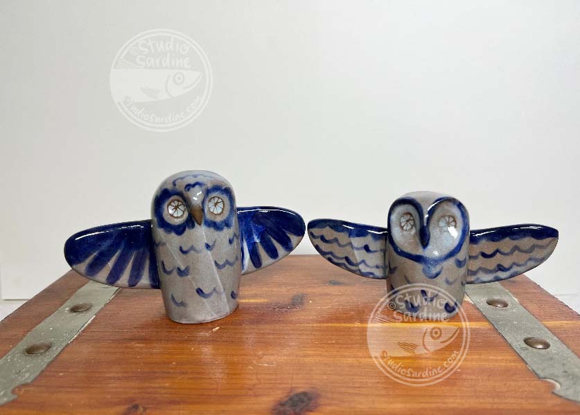 Studio Sardine Open Wing Stoneware Owl Sculptures