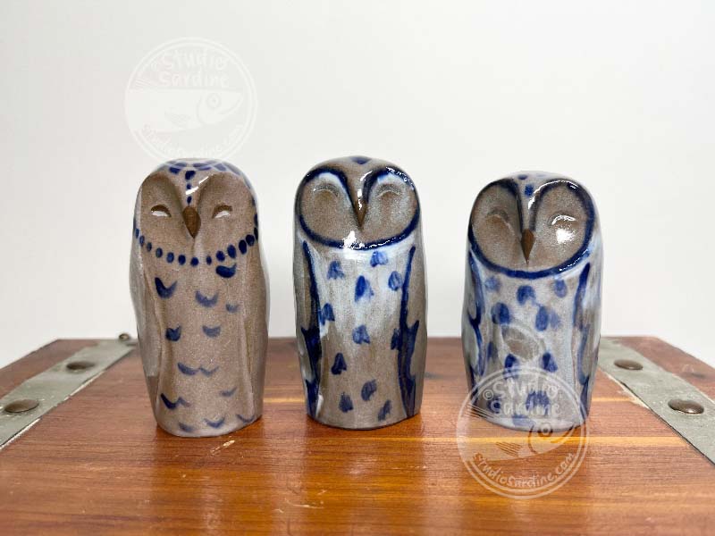 Studio Sardine Closed Wing Stoneware Owl Sculptures