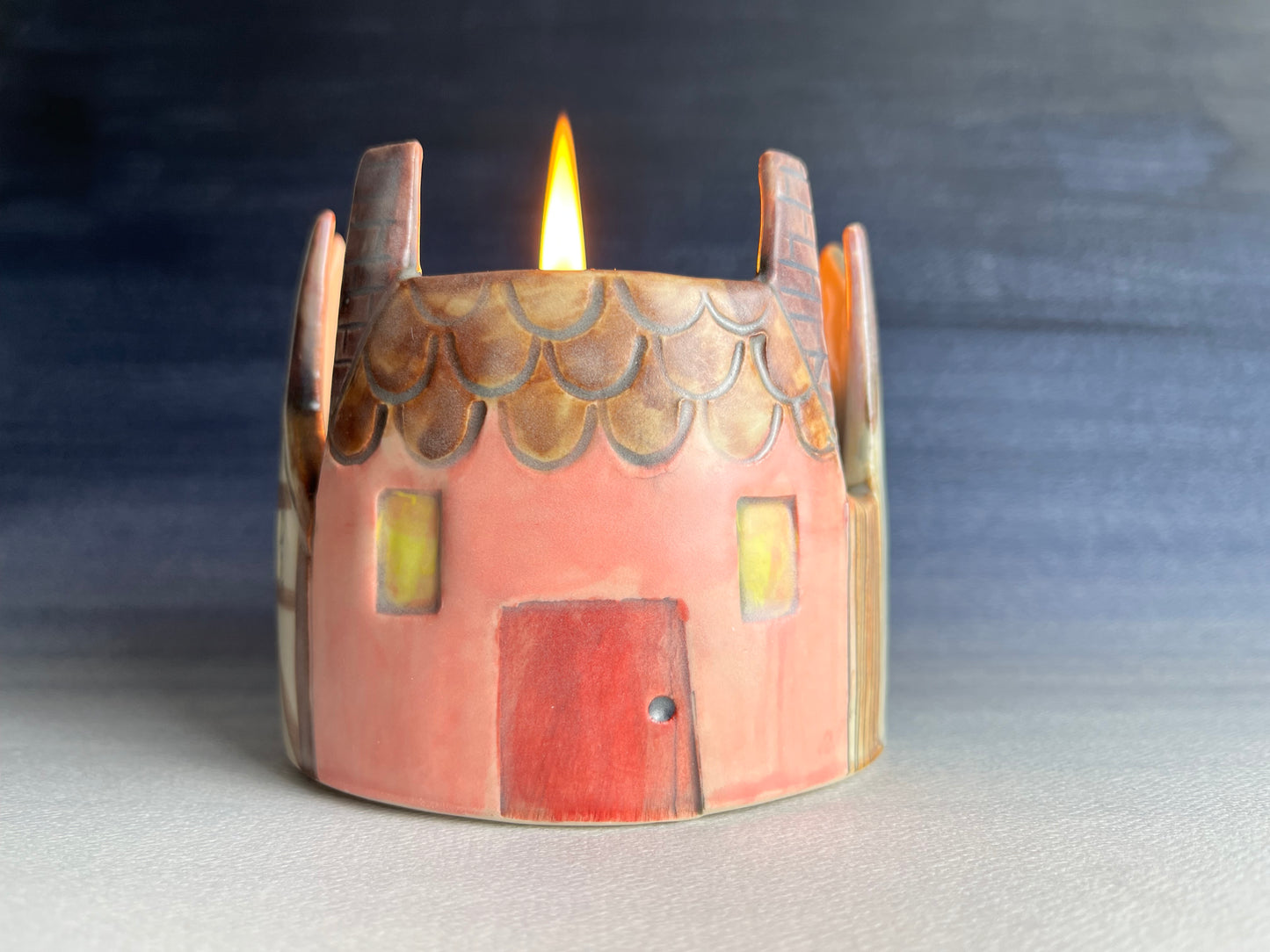 Village stoneware candle holder A