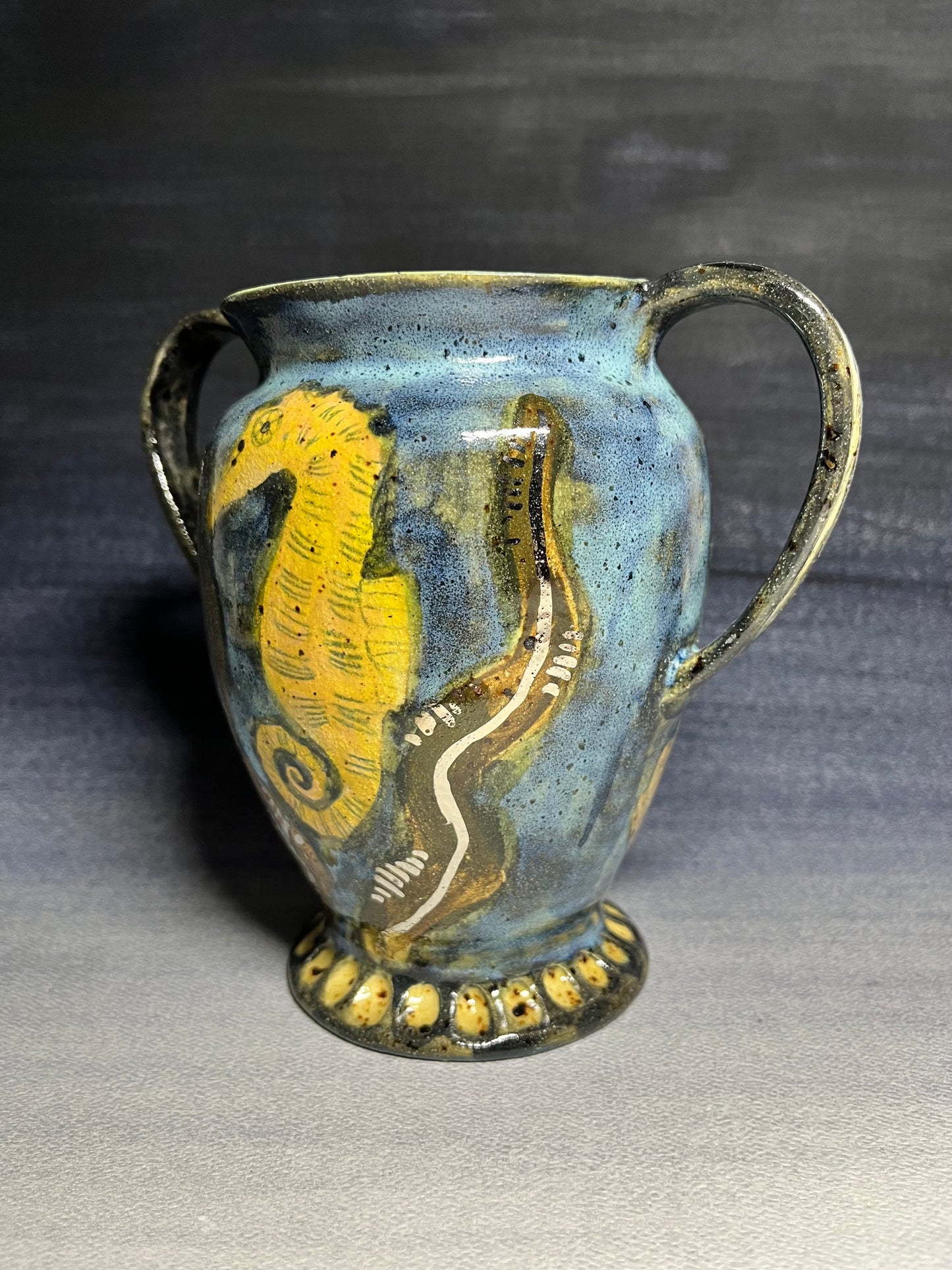 Crab and Seahorse Handled Vase