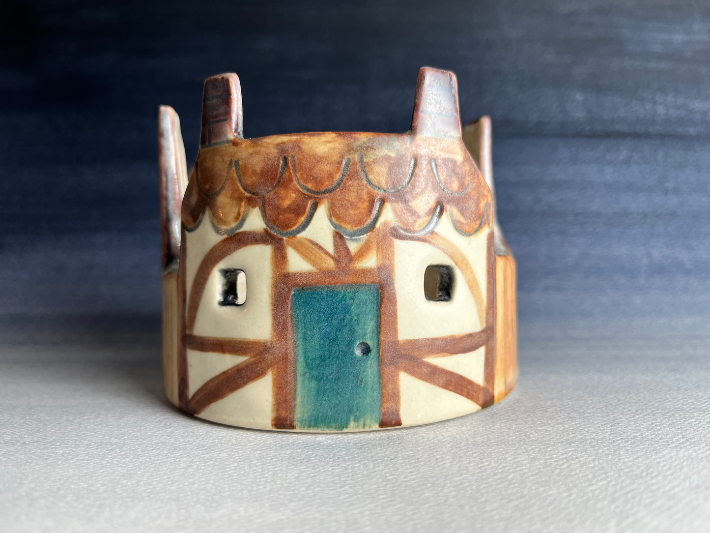 Village stoneware candle holder B