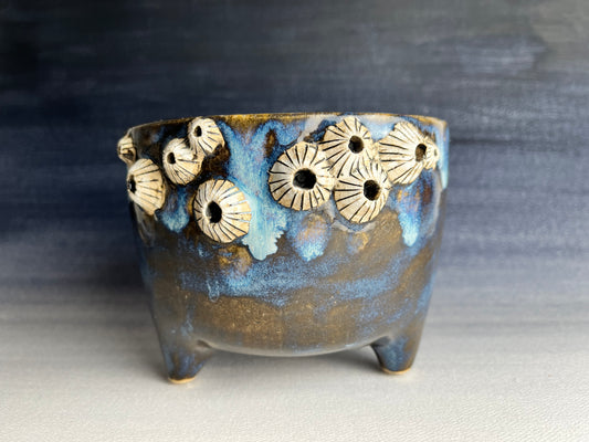 Three-legged Stoneware Barnacle Planter, Blue B