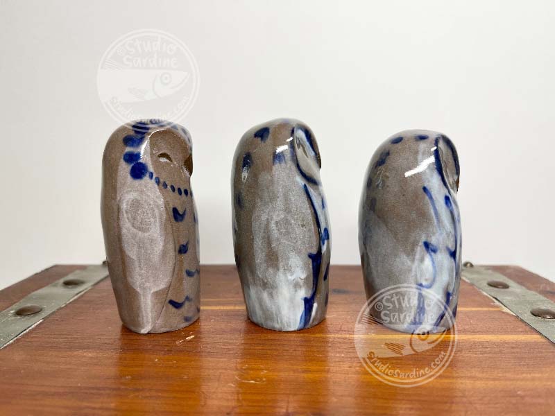 Studio Sardine Closed Wing Stoneware Owl Sculptures