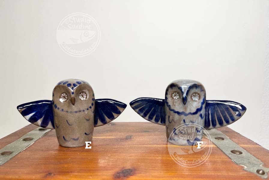 Studio Sardine Open Wing Stoneware Owl Sculptures