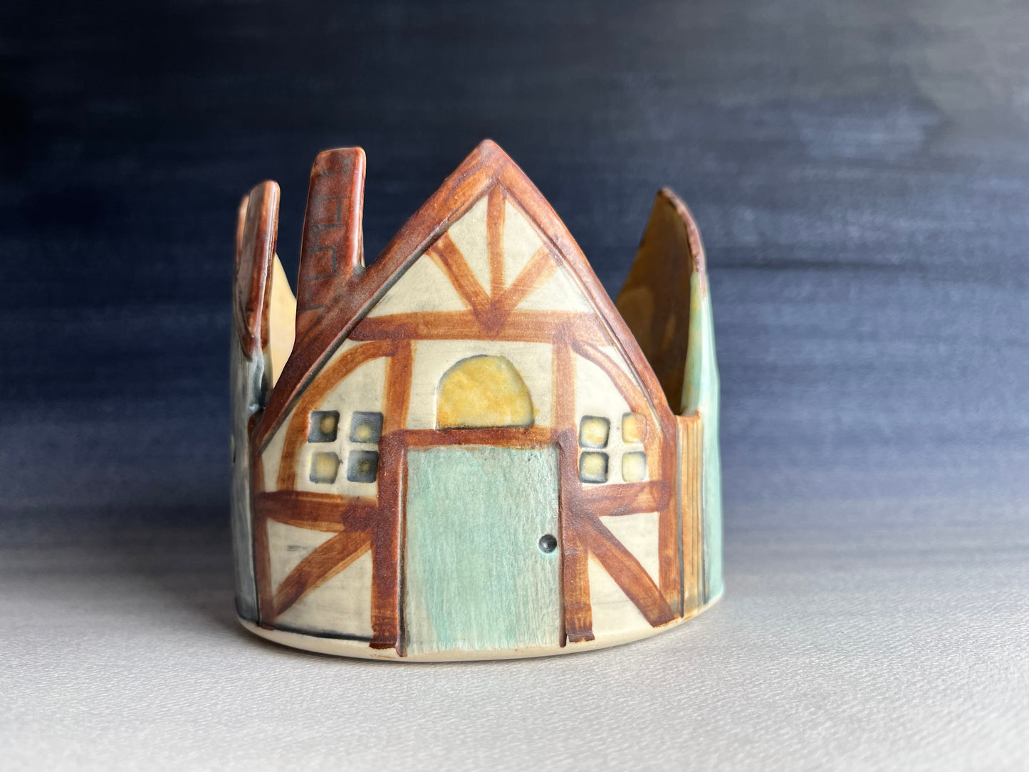 Village stoneware candle holder C