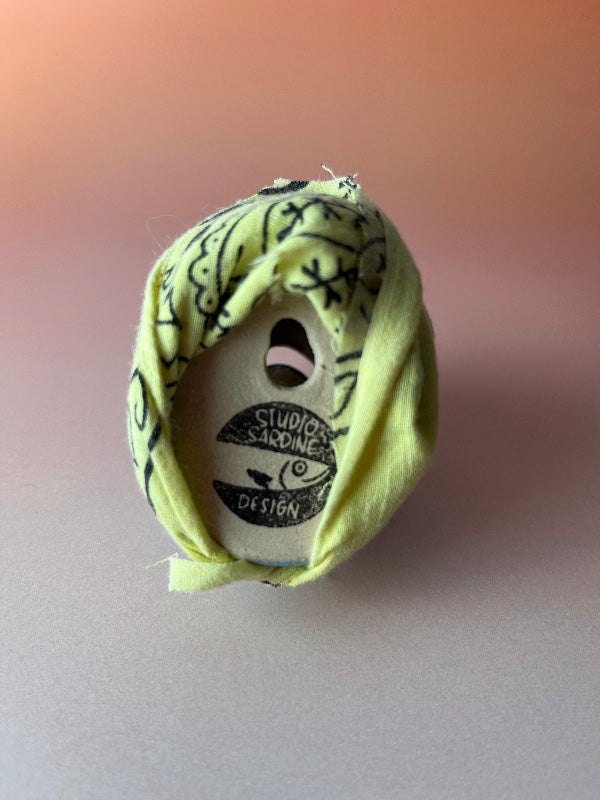 Fish wife in plaid bandana, handmade ceramic fish head