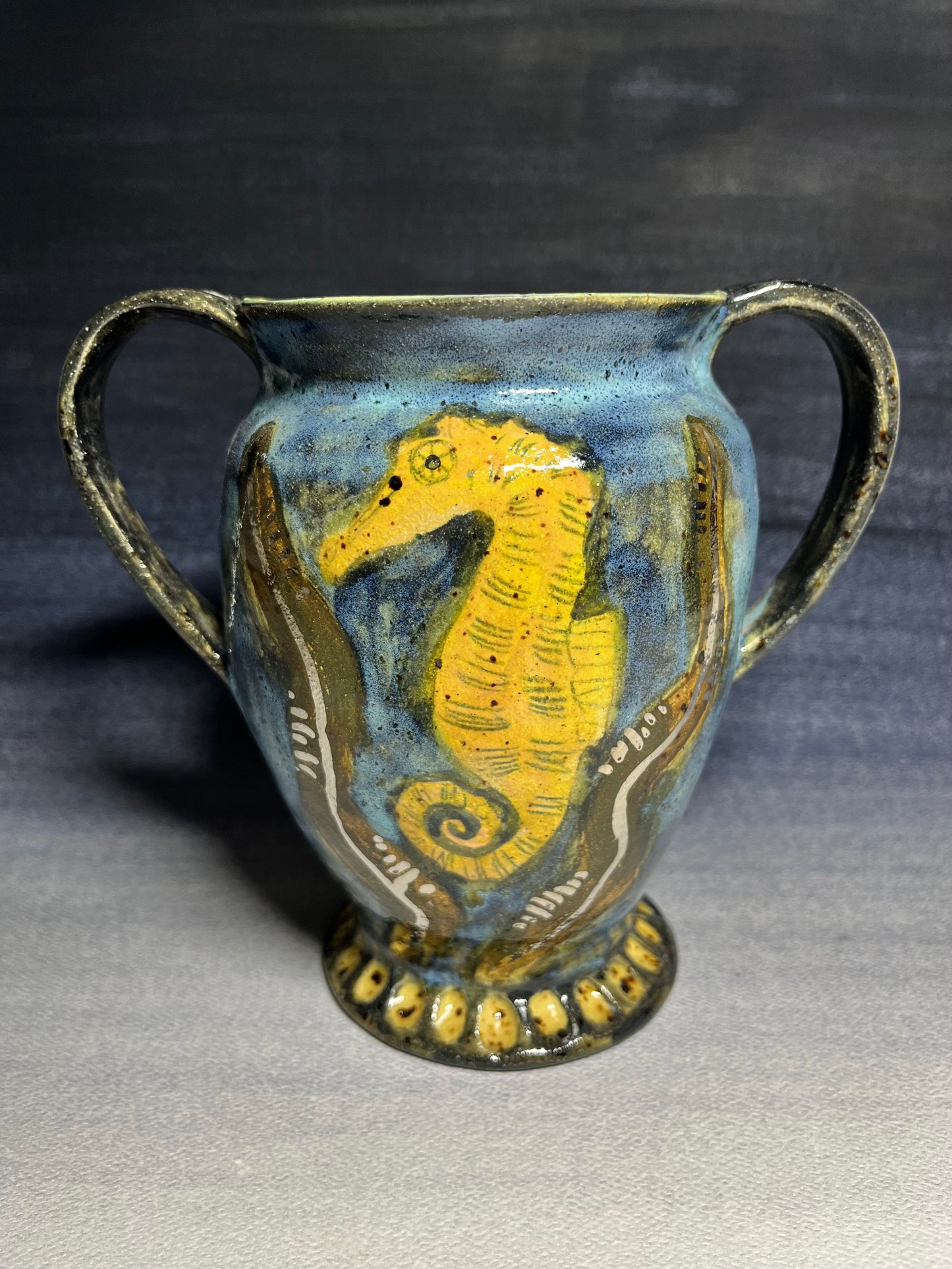 Crab and Seahorse Handled Vase