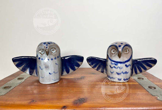 Studio Sardine Open Wing Stoneware Owl Sculptures