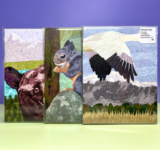 Hand-stamped postcard packs