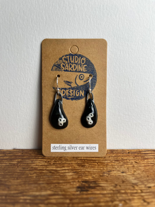 Tiny Barnacled Mussels porcelain earrings