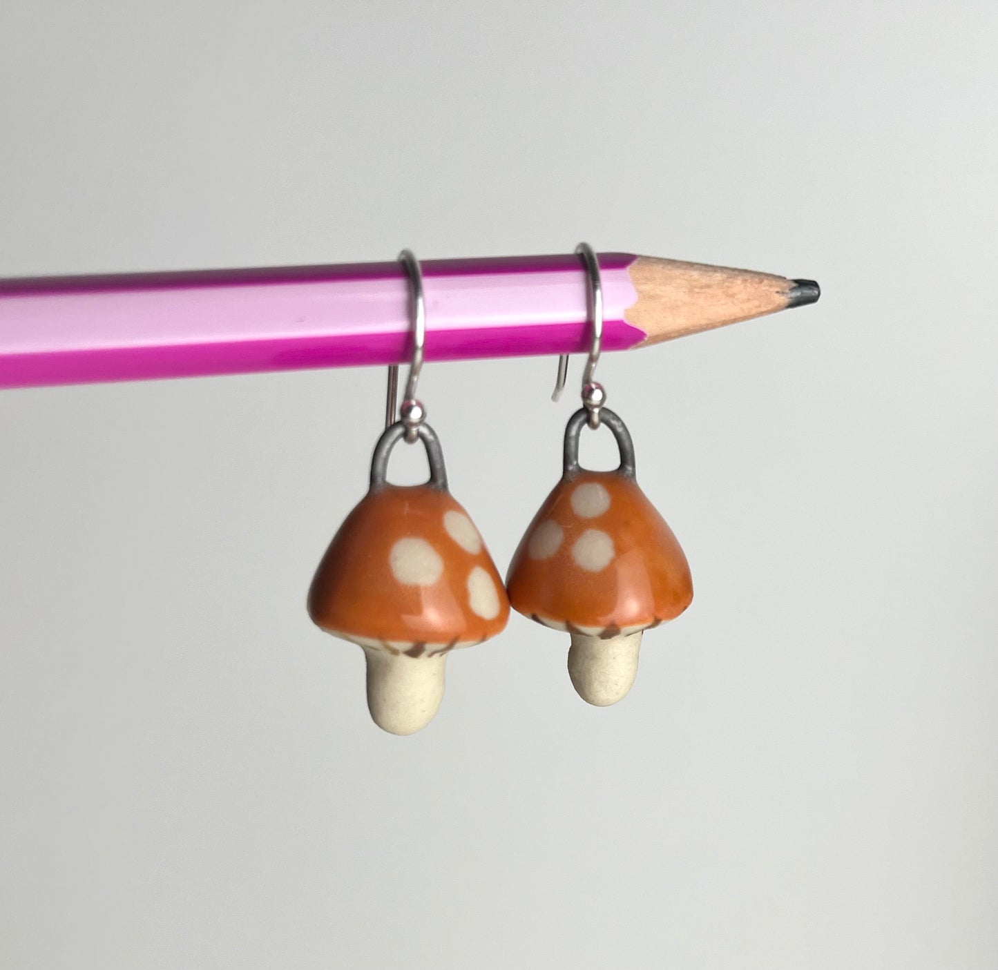 Tiny porcelain mushroom earrings