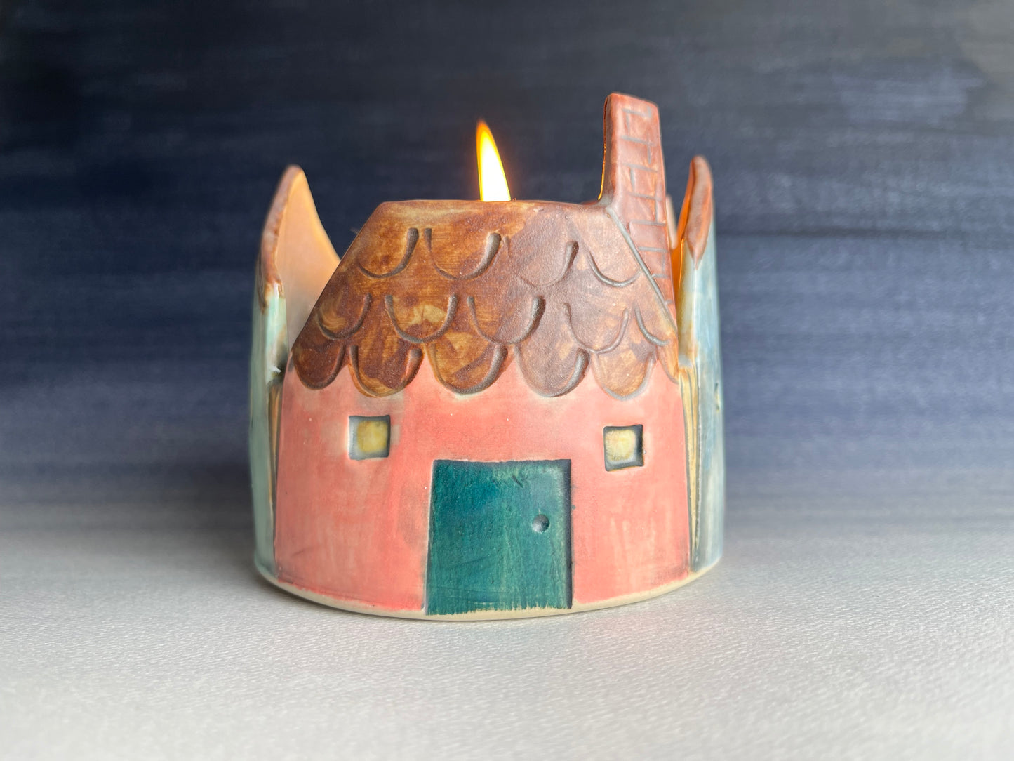 Village stoneware candle holder C