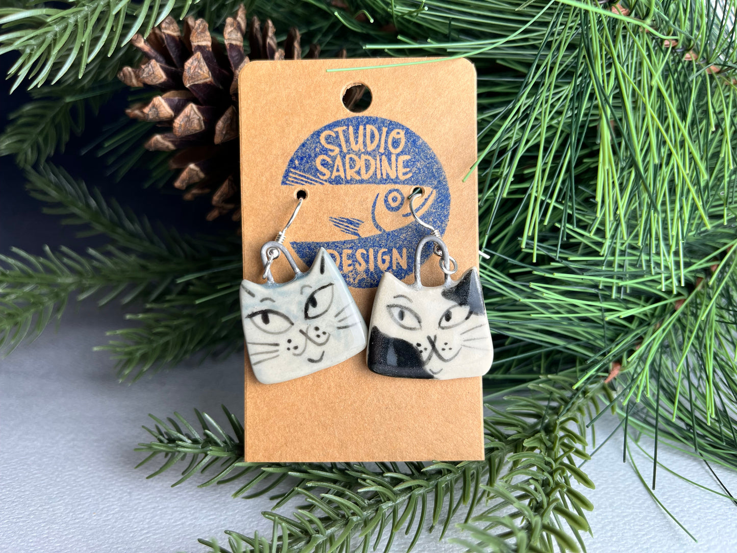 Mischievous cats porcelain earrings