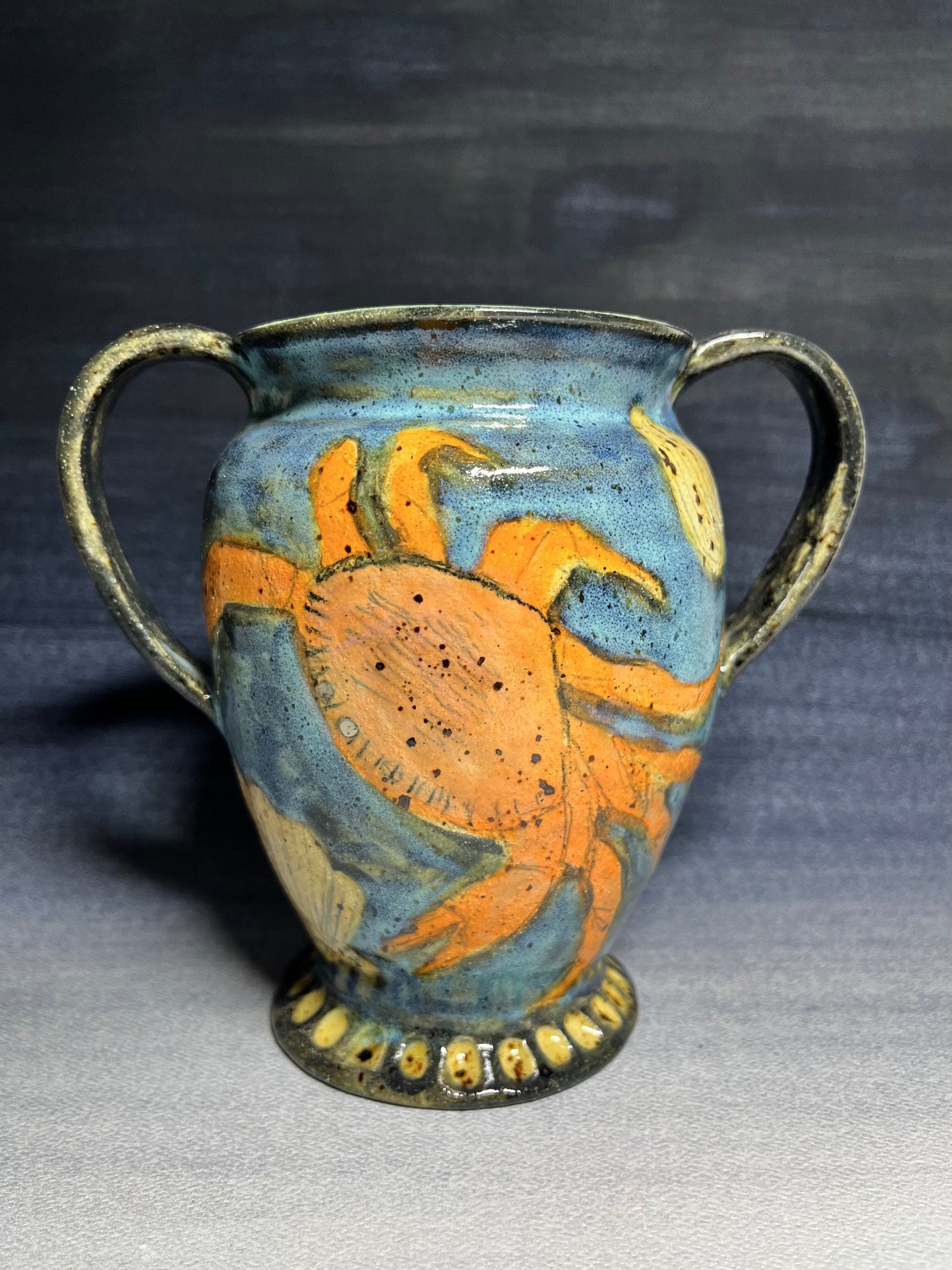 Crab and Seahorse Handled Vase