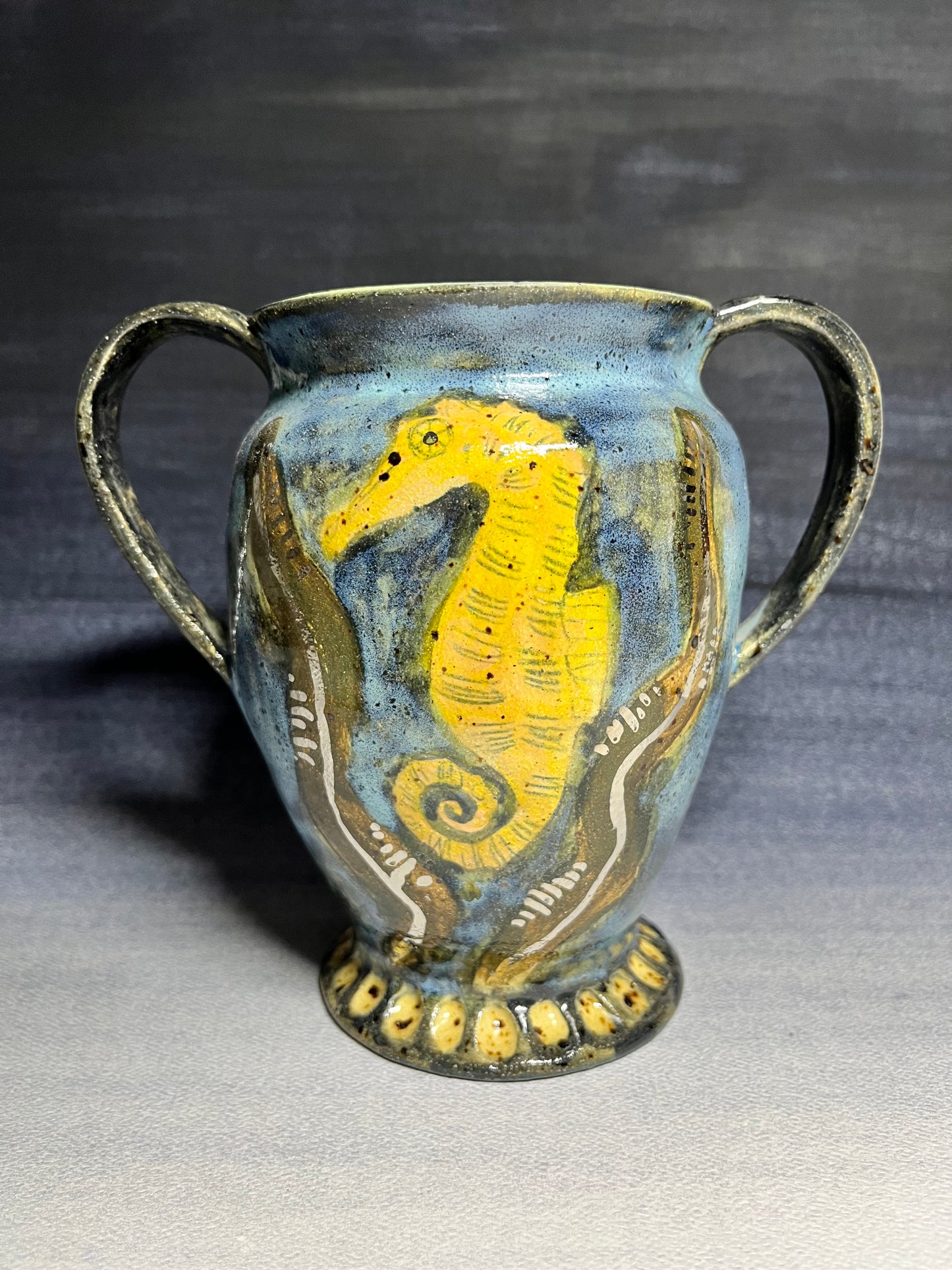 Crab and Seahorse Handled Vase