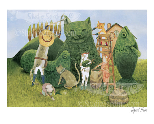 Cat Gardeners 16" x 20" Art Print