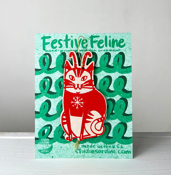 Printed Festive Felines wooden cut-out ornaments B